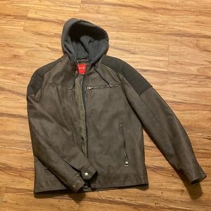 Men Leather hooded jacket